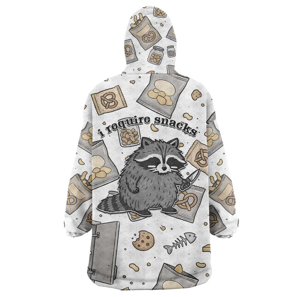 I Require Snacks Raccoon Wearable Blanket Hoodie Cute Bandit Raccoon Chaos with a Knife