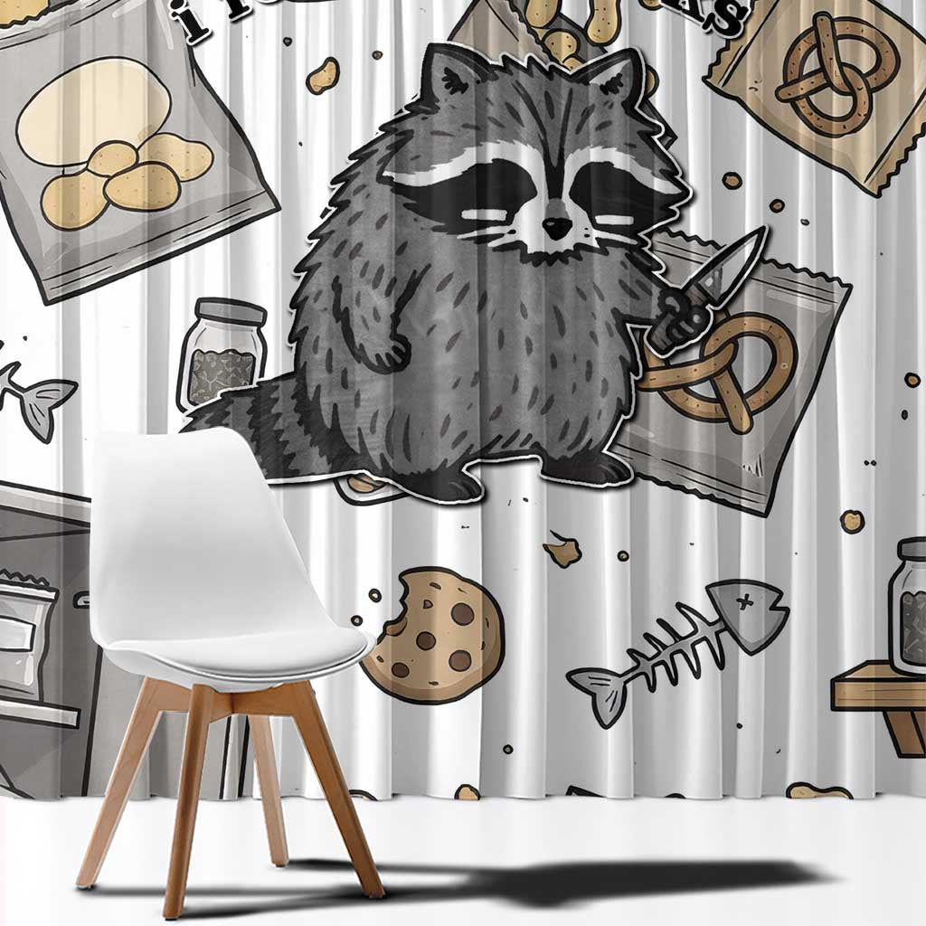 I Require Snacks Raccoon Window Curtain Cute Bandit Raccoon Chaos with a Knife