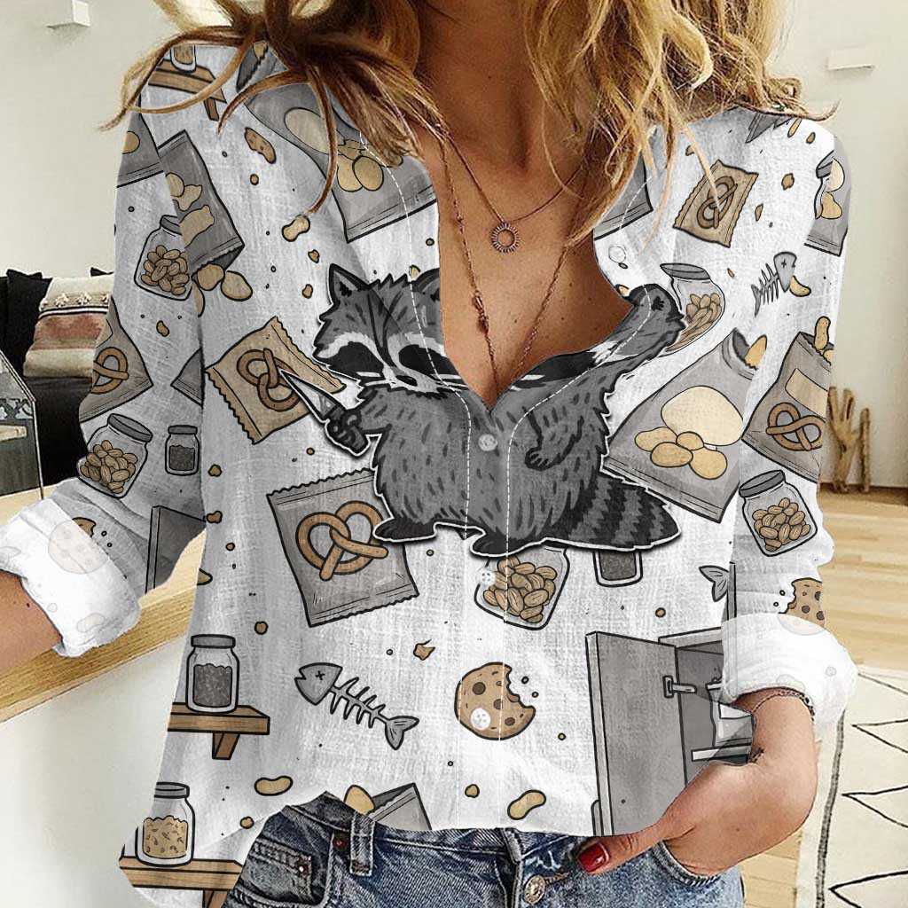 I Require Snacks Raccoon Women Casual Shirt Cute Bandit Raccoon Chaos with a Knife