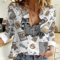 I Require Snacks Raccoon Women Casual Shirt Cute Bandit Raccoon Chaos with a Knife