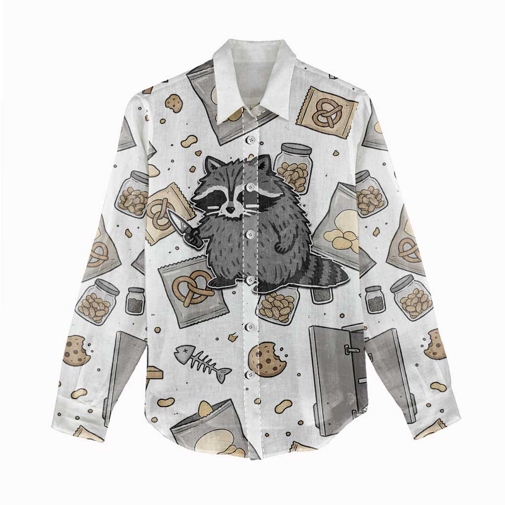 I Require Snacks Raccoon Women Casual Shirt Cute Bandit Raccoon Chaos with a Knife