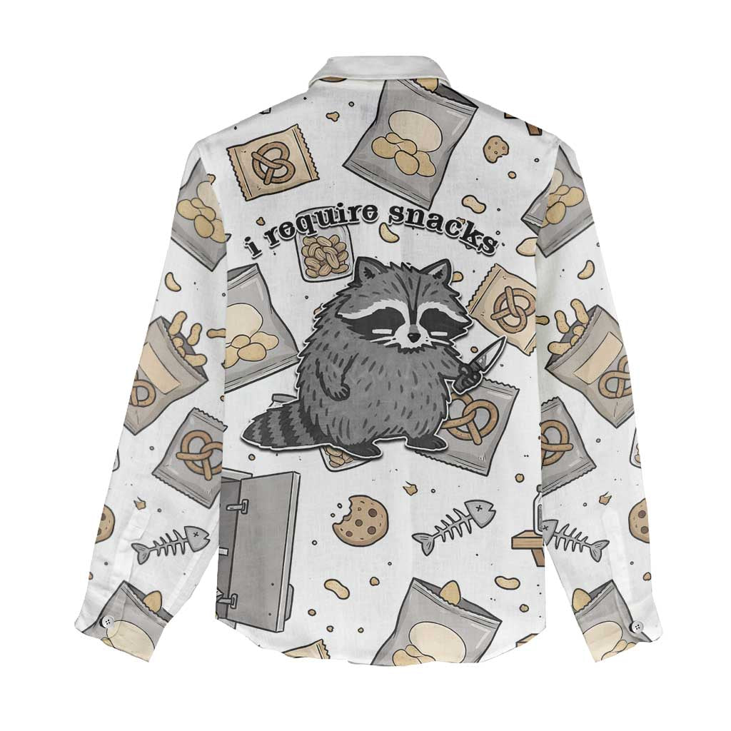 I Require Snacks Raccoon Women Casual Shirt Cute Bandit Raccoon Chaos with a Knife