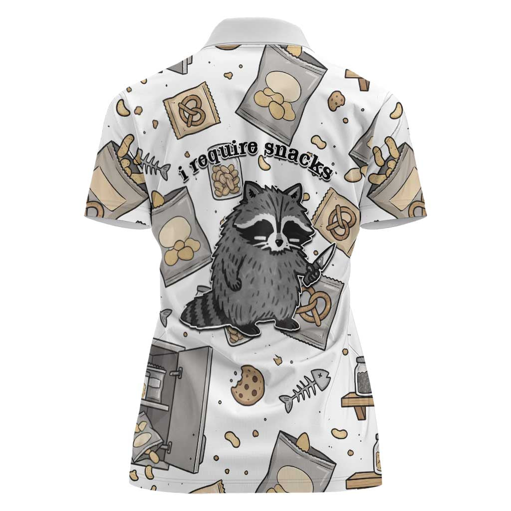 I Require Snacks Raccoon Women Polo Shirt Cute Bandit Raccoon Chaos with a Knife