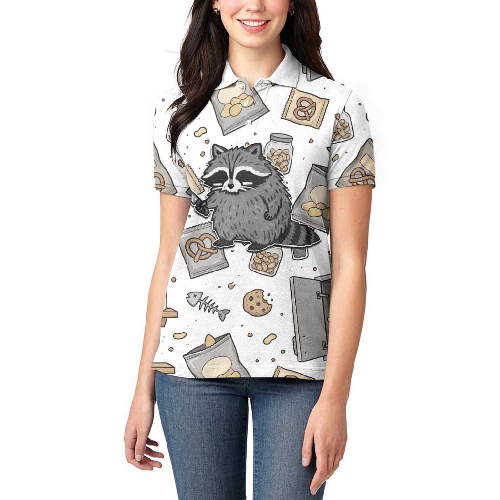 I Require Snacks Raccoon Women Polo Shirt Cute Bandit Raccoon Chaos with a Knife
