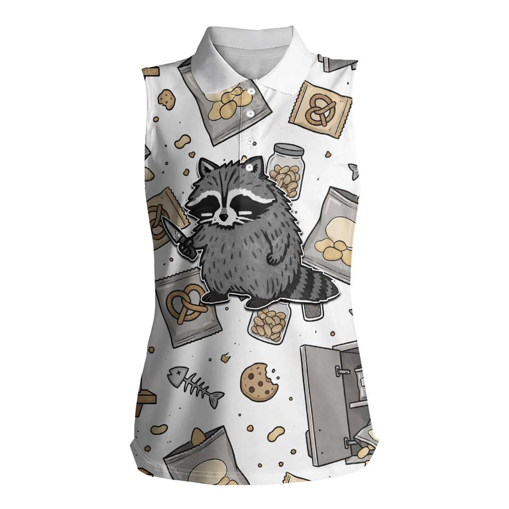 I Require Snacks Raccoon Women Sleeveless Polo Shirt Cute Bandit Raccoon Chaos with a Knife