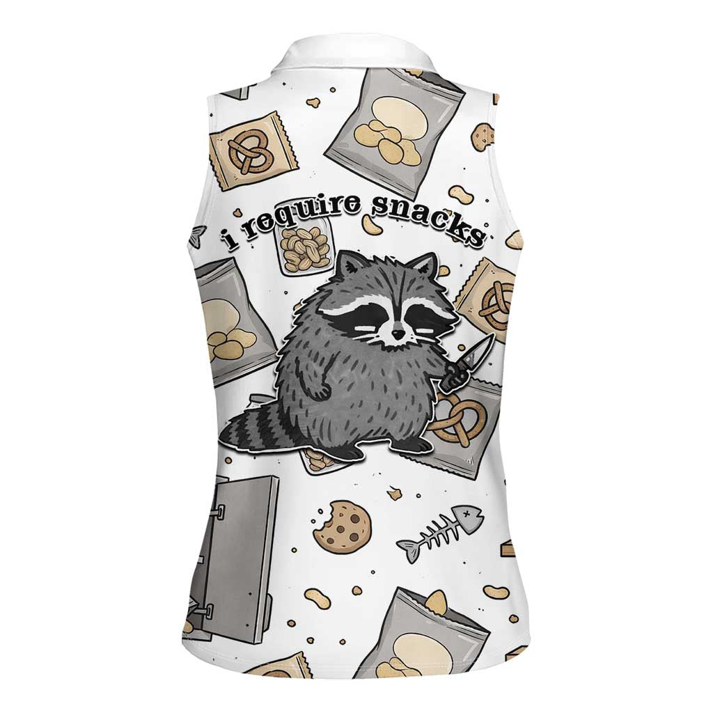 I Require Snacks Raccoon Women Sleeveless Polo Shirt Cute Bandit Raccoon Chaos with a Knife