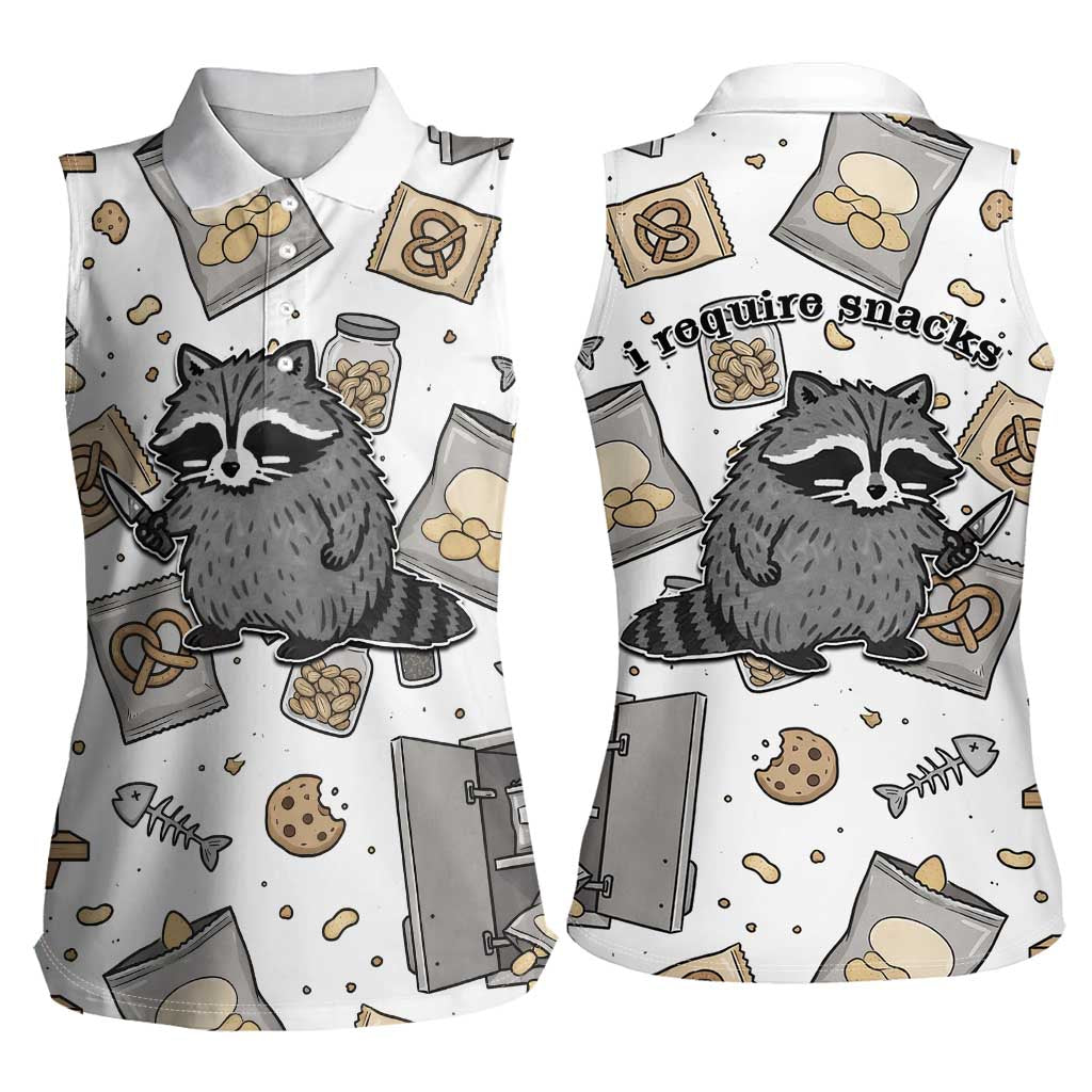 I Require Snacks Raccoon Women Sleeveless Polo Shirt Cute Bandit Raccoon Chaos with a Knife