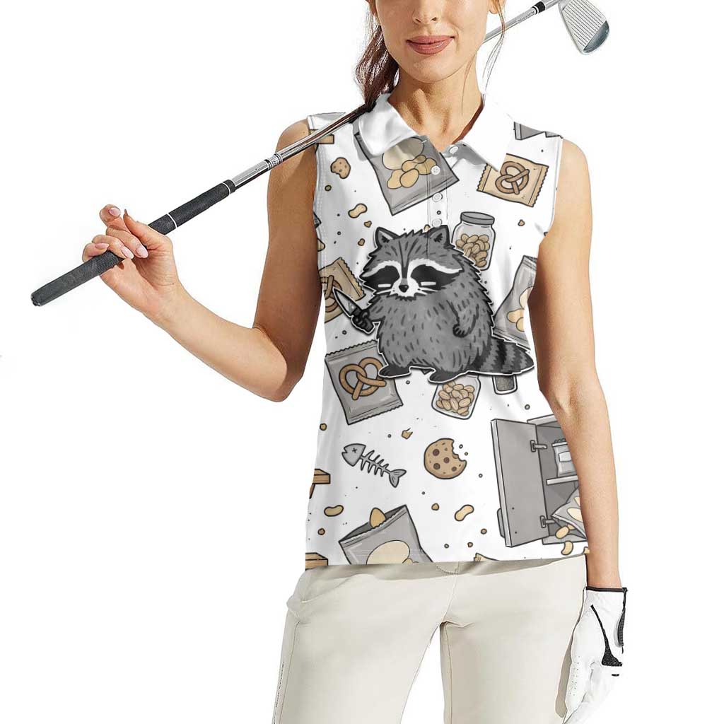 I Require Snacks Raccoon Women Sleeveless Polo Shirt Cute Bandit Raccoon Chaos with a Knife