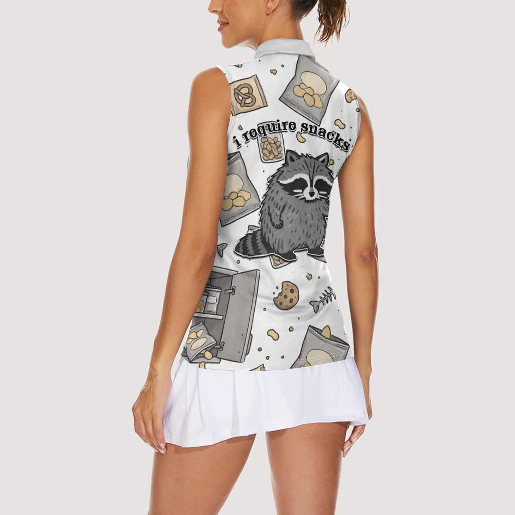 I Require Snacks Raccoon Women Sleeveless Polo Shirt Cute Bandit Raccoon Chaos with a Knife