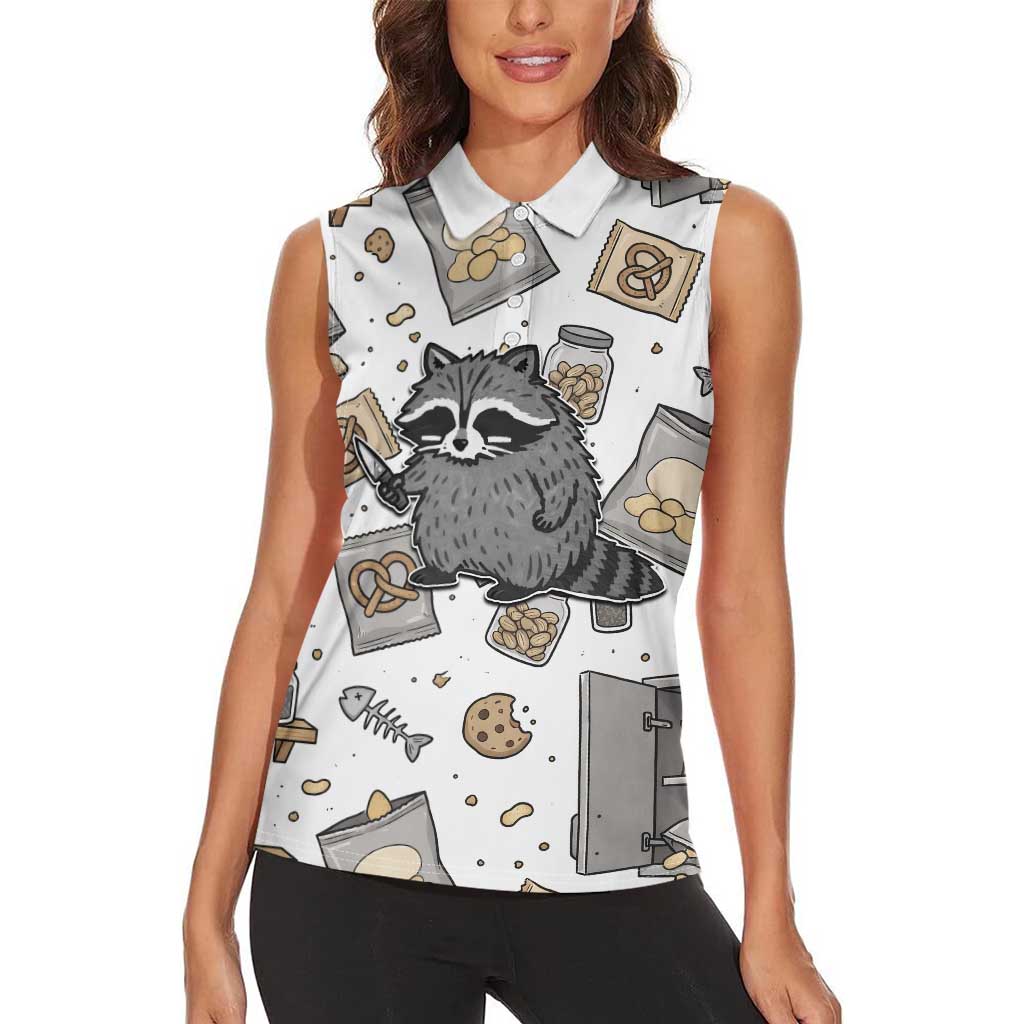 I Require Snacks Raccoon Women Sleeveless Polo Shirt Cute Bandit Raccoon Chaos with a Knife