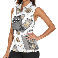 I Require Snacks Raccoon Women Sleeveless Polo Shirt Cute Bandit Raccoon Chaos with a Knife