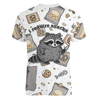 I Require Snacks Raccoon Women V-Neck T-Shirt Cute Bandit Raccoon Chaos with a Knife