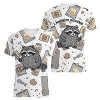 I Require Snacks Raccoon Women V-Neck T-Shirt Cute Bandit Raccoon Chaos with a Knife