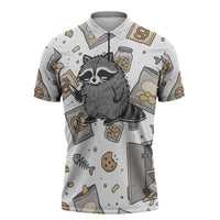 I Require Snacks Raccoon Zipper Polo Shirt Cute Bandit Raccoon Chaos with a Knife