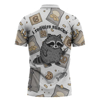 I Require Snacks Raccoon Zipper Polo Shirt Cute Bandit Raccoon Chaos with a Knife