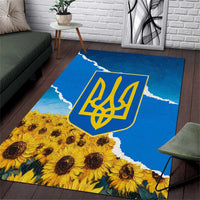 Ukraine Pride Area Rug Map, Flag & Tryzub with Sunflower Field Patriotic