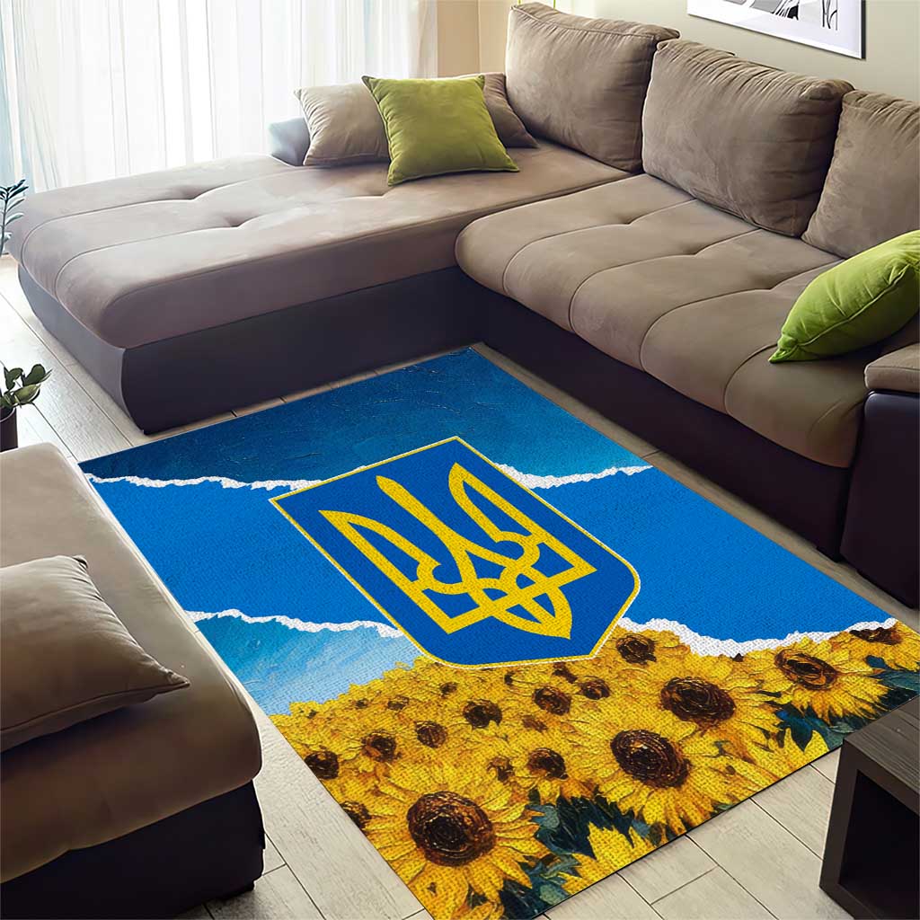 Ukraine Pride Area Rug Map, Flag & Tryzub with Sunflower Field Patriotic