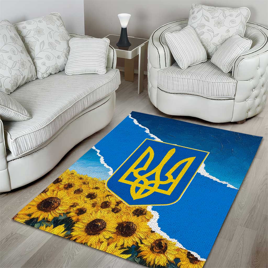Ukraine Pride Area Rug Map, Flag & Tryzub with Sunflower Field Patriotic