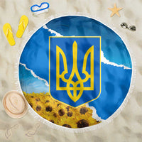 Ukraine Pride Beach Blanket Map, Flag & Tryzub with Sunflower Field Patriotic