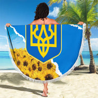 Ukraine Pride Beach Blanket Map, Flag & Tryzub with Sunflower Field Patriotic