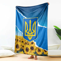 Ukraine Pride Blanket Map, Flag & Tryzub with Sunflower Field Patriotic