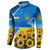Ukraine Pride Button Sweatshirt Map, Flag & Tryzub with Sunflower Field Patriotic