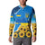 Ukraine Pride Button Sweatshirt Map, Flag & Tryzub with Sunflower Field Patriotic