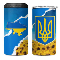 Ukraine Pride 4 in 1 Can Cooler Tumbler Map, Flag & Tryzub with Sunflower Field Patriotic
