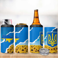 Ukraine Pride 4 in 1 Can Cooler Tumbler Map, Flag & Tryzub with Sunflower Field Patriotic