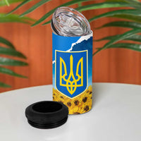 Ukraine Pride 4 in 1 Can Cooler Tumbler Map, Flag & Tryzub with Sunflower Field Patriotic