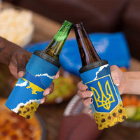 Ukraine Pride 4 in 1 Can Cooler Tumbler Map, Flag & Tryzub with Sunflower Field Patriotic