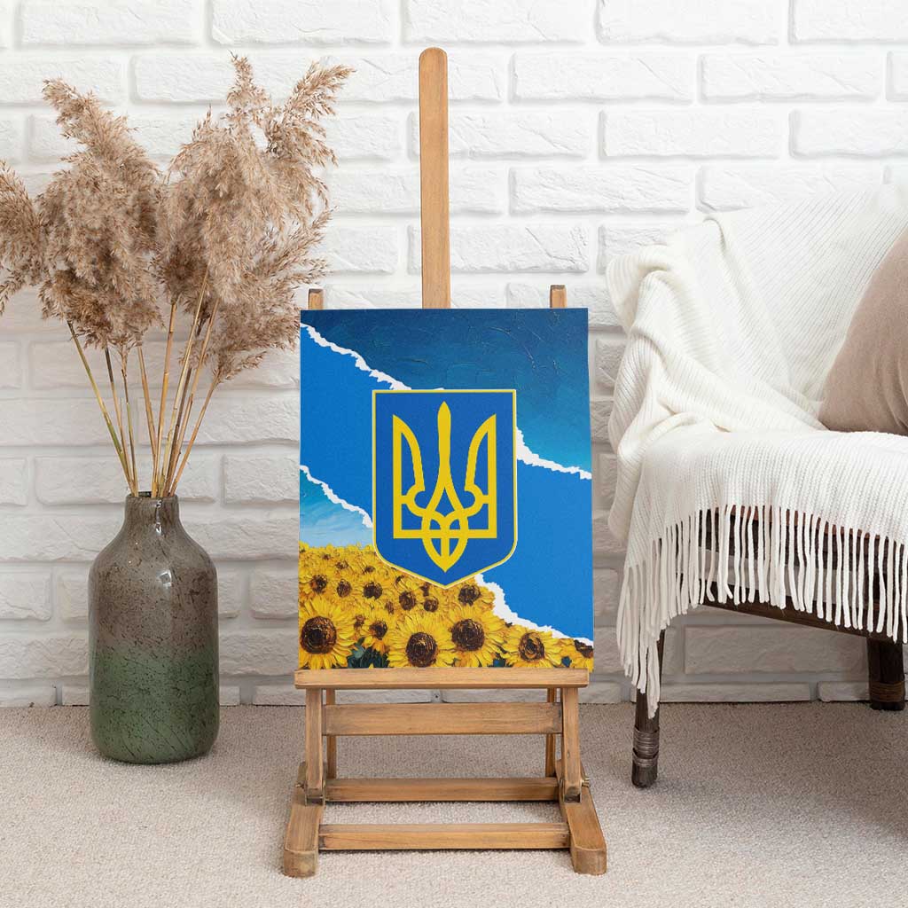 Ukraine Pride Canvas Wall Art Map, Flag & Tryzub with Sunflower Field Patriotic