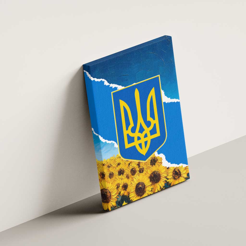 Ukraine Pride Canvas Wall Art Map, Flag & Tryzub with Sunflower Field Patriotic