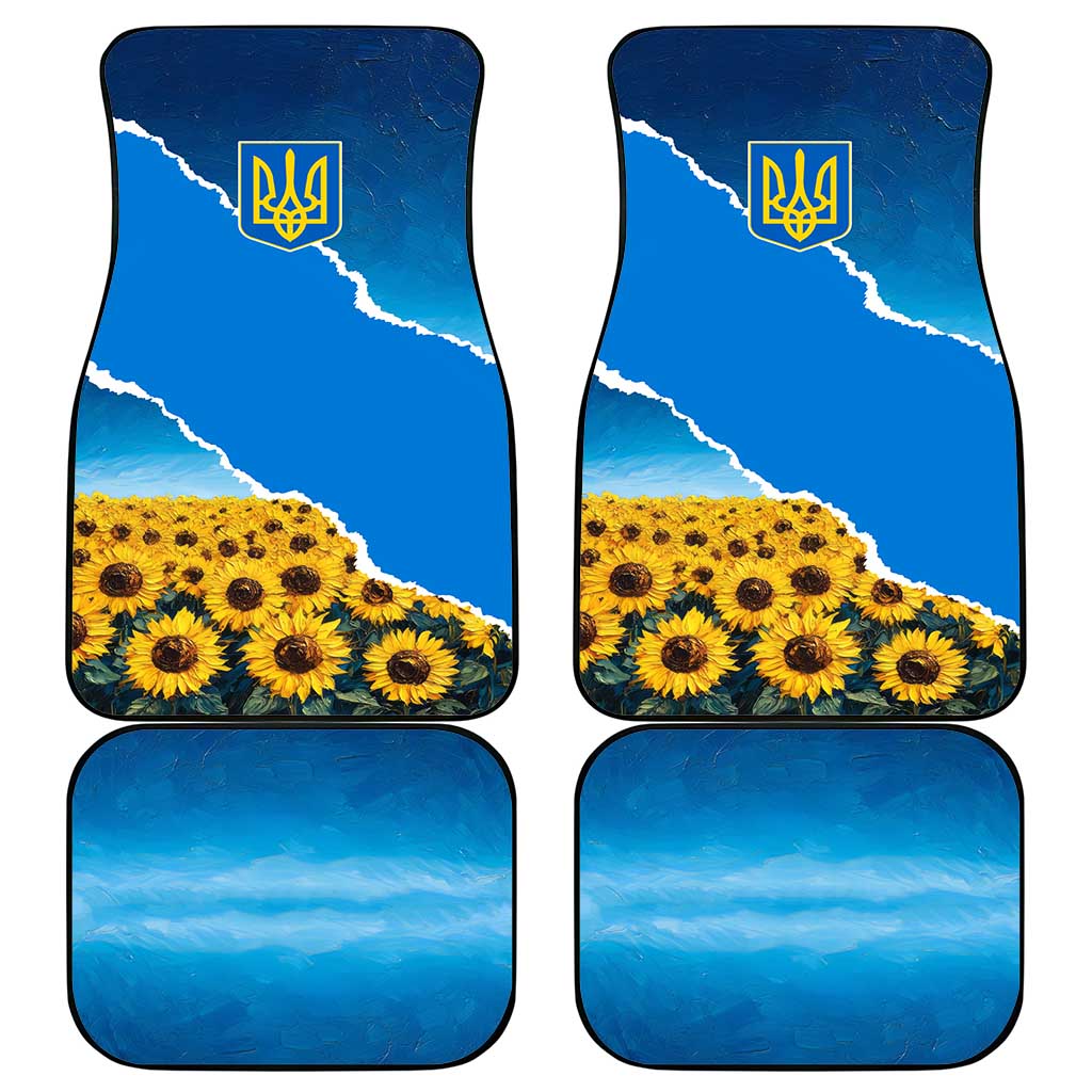 Ukraine Pride Car Mats Map, Flag & Tryzub with Sunflower Field Patriotic