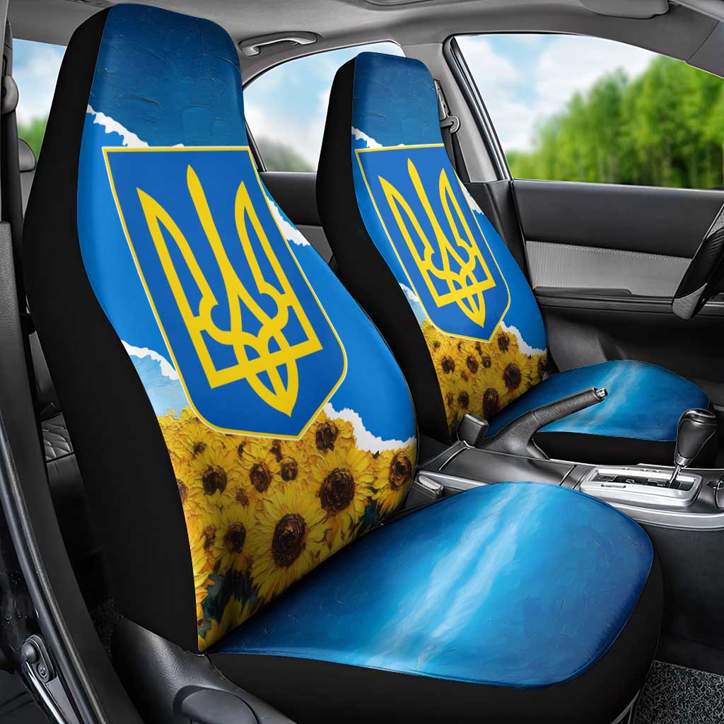 Ukraine Pride Car Seat Cover Map, Flag & Tryzub with Sunflower Field Patriotic
