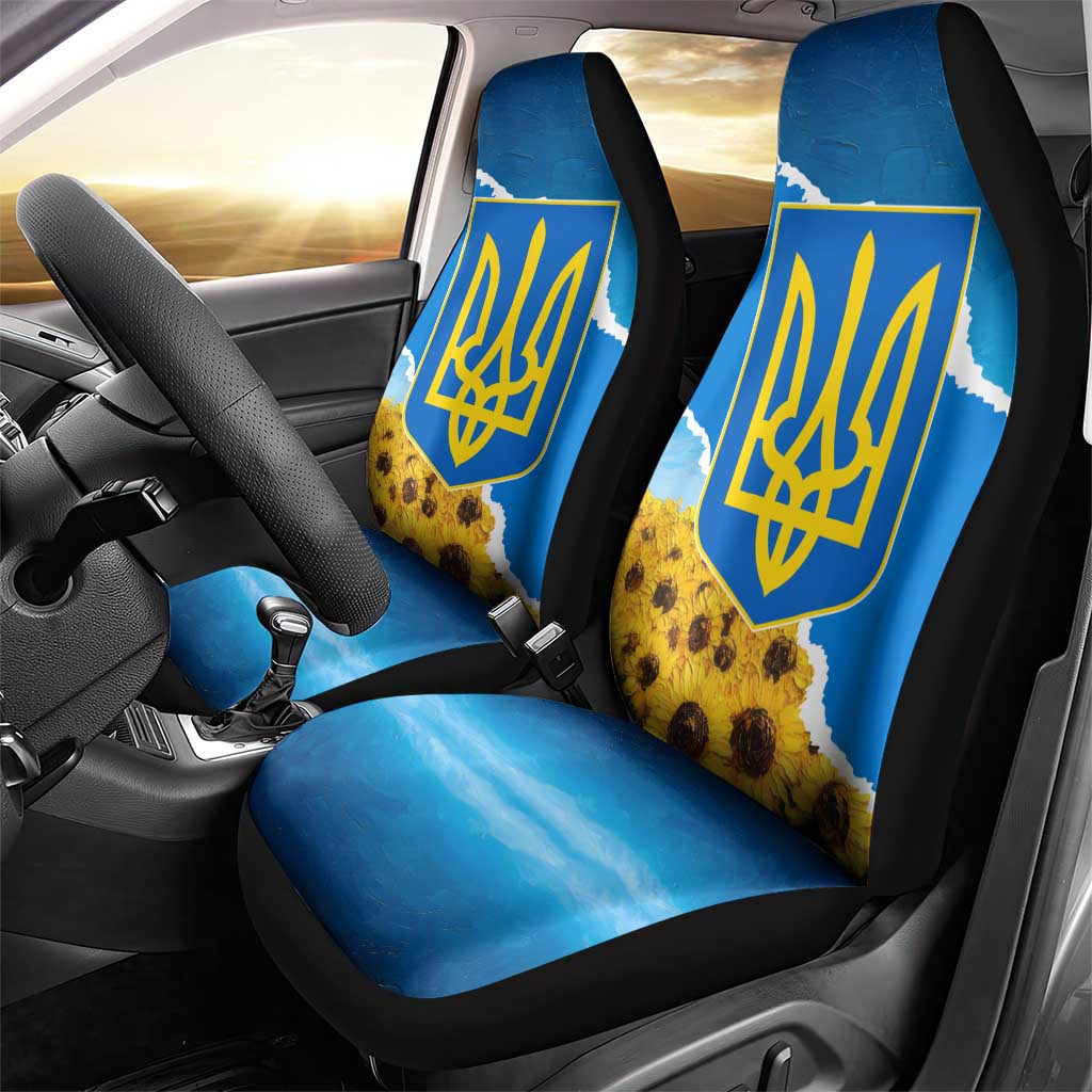 Ukraine Pride Car Seat Cover Map, Flag & Tryzub with Sunflower Field Patriotic