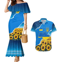 Ukraine Pride Couples Matching Mermaid Dress and Hawaiian Shirt Map, Flag & Tryzub with Sunflower Field Patriotic