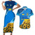 Ukraine Pride Couples Matching Short Sleeve Bodycon Dress and Hawaiian Shirt Map, Flag & Tryzub with Sunflower Field Patriotic