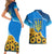 Ukraine Pride Couples Matching Short Sleeve Bodycon Dress and Hawaiian Shirt Map, Flag & Tryzub with Sunflower Field Patriotic