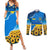 Ukraine Pride Couples Matching Summer Maxi Dress and Long Sleeve Button Shirt Map, Flag & Tryzub with Sunflower Field Patriotic