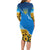 Ukraine Pride Family Matching Long Sleeve Bodycon Dress and Hawaiian Shirt Map, Flag & Tryzub with Sunflower Field Patriotic