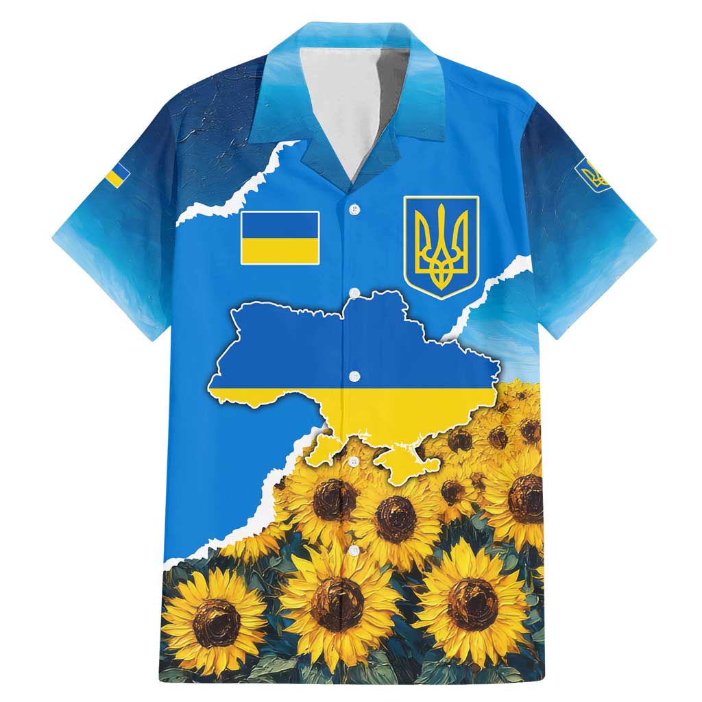 Ukraine Pride Family Matching Mermaid Dress and Hawaiian Shirt Map, Flag & Tryzub with Sunflower Field Patriotic