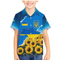 Ukraine Pride Family Matching Mermaid Dress and Hawaiian Shirt Map, Flag & Tryzub with Sunflower Field Patriotic