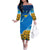 Ukraine Pride Family Matching Off The Shoulder Long Sleeve Dress and Hawaiian Shirt Map, Flag & Tryzub with Sunflower Field Patriotic