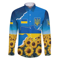Ukraine Pride Family Matching Off Shoulder Maxi Dress and Hawaiian Shirt Map, Flag & Tryzub with Sunflower Field Patriotic
