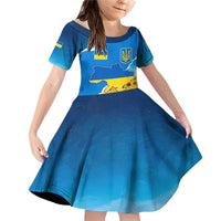 Ukraine Pride Family Matching Off Shoulder Short Dress and Hawaiian Shirt Map, Flag & Tryzub with Sunflower Field Patriotic