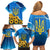 Ukraine Pride Family Matching Off Shoulder Short Dress and Hawaiian Shirt Map, Flag & Tryzub with Sunflower Field Patriotic