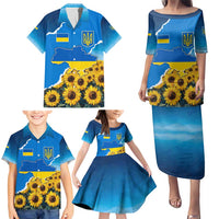 Ukraine Pride Family Matching Puletasi and Hawaiian Shirt Map, Flag & Tryzub with Sunflower Field Patriotic