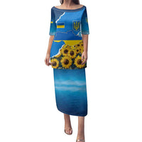 Ukraine Pride Family Matching Puletasi and Hawaiian Shirt Map, Flag & Tryzub with Sunflower Field Patriotic