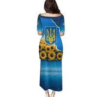 Ukraine Pride Family Matching Puletasi and Hawaiian Shirt Map, Flag & Tryzub with Sunflower Field Patriotic